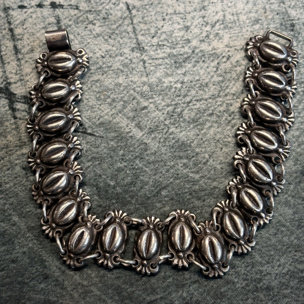Vintage Mexican 925 Coffee Bean link Bracelet Silver Jewelry Unisex